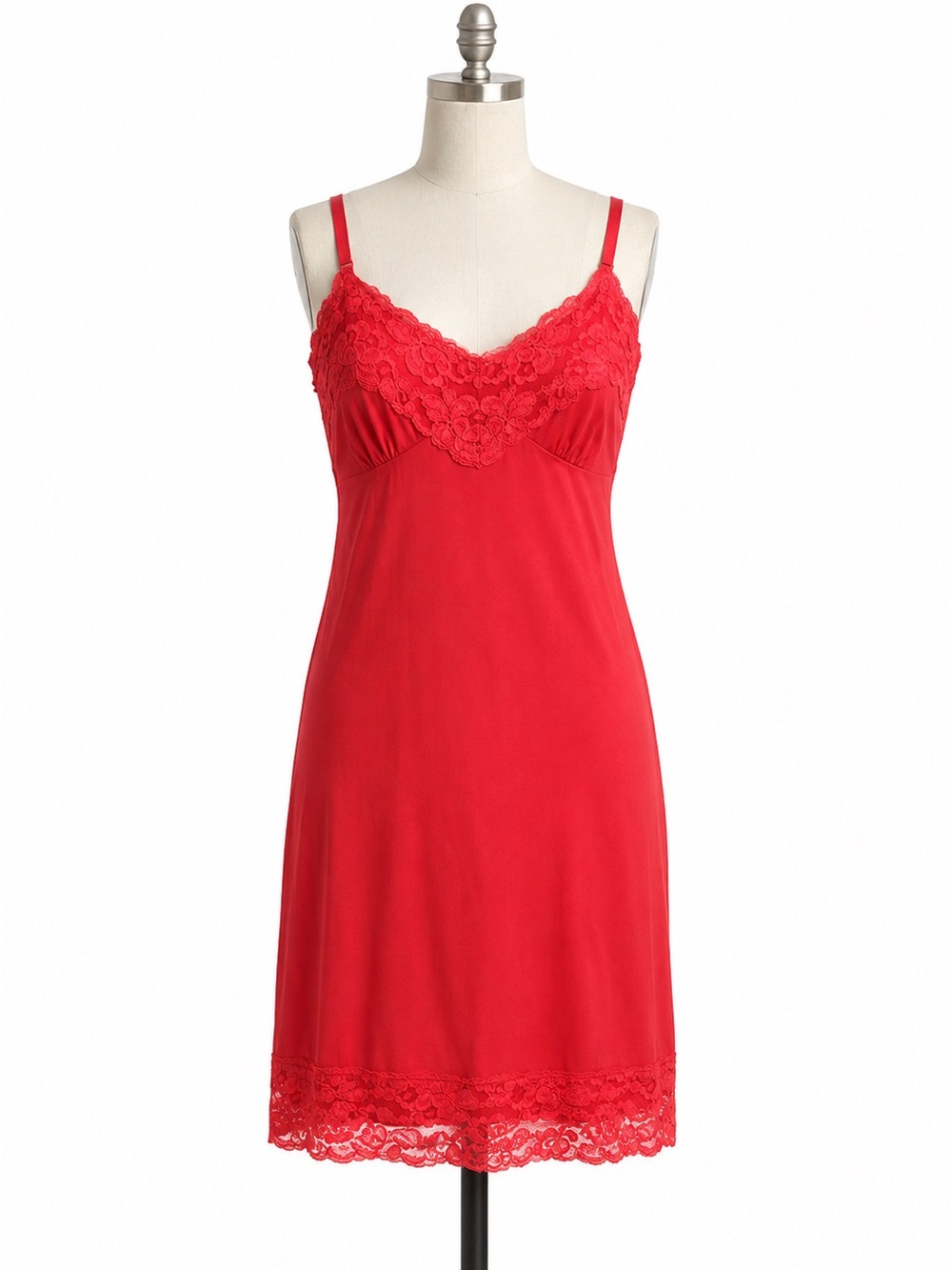 Vintage Red Lace & Nylon Slip Dress